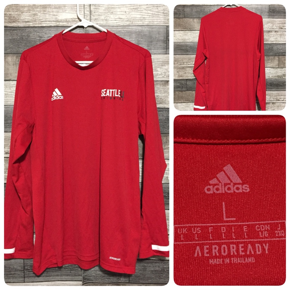 Adidas Aeroready Seattle U Swimming Long Sleeve T Shirt Men’s L Red Performance
